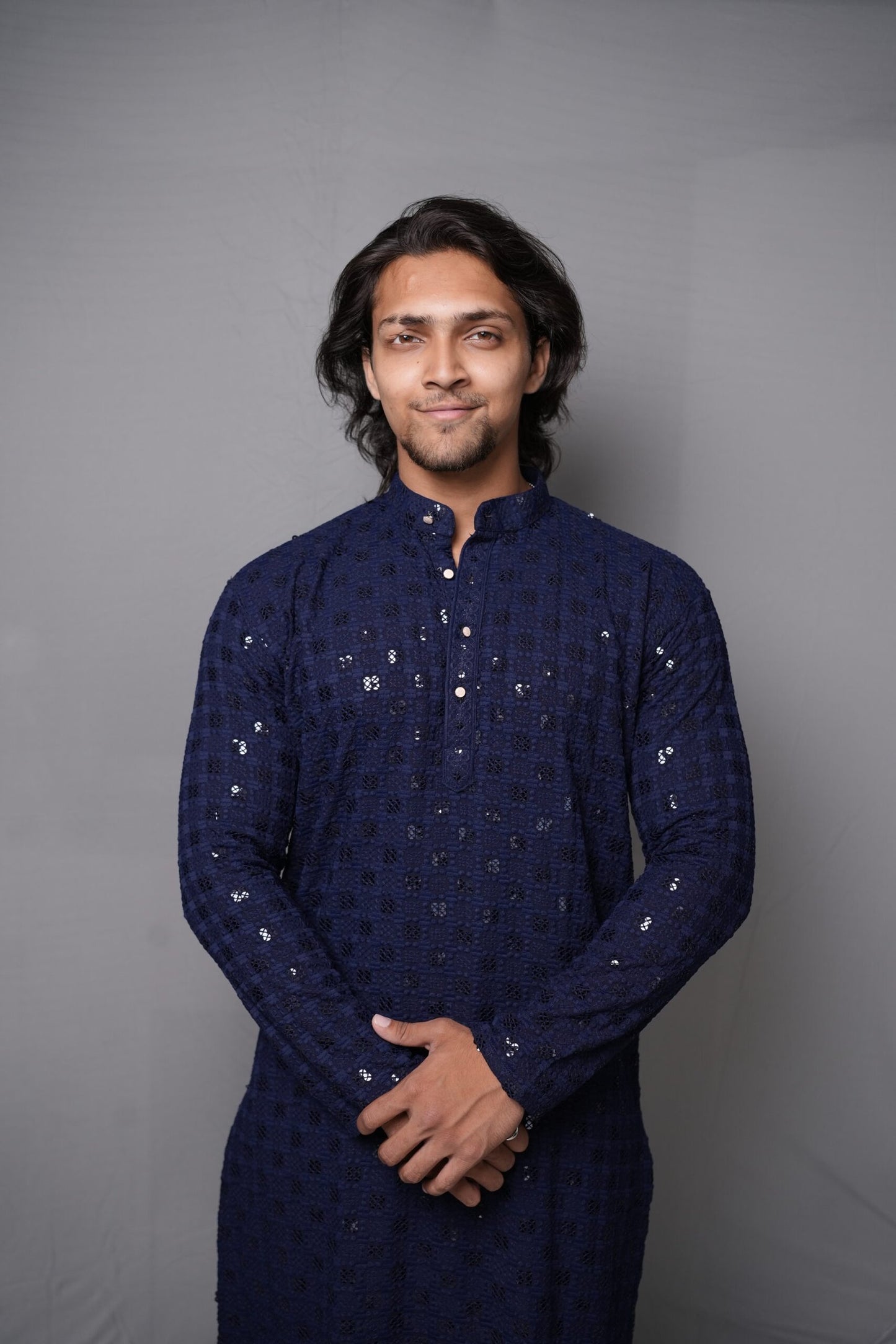 Lucknowi Kurta - Navy Blue