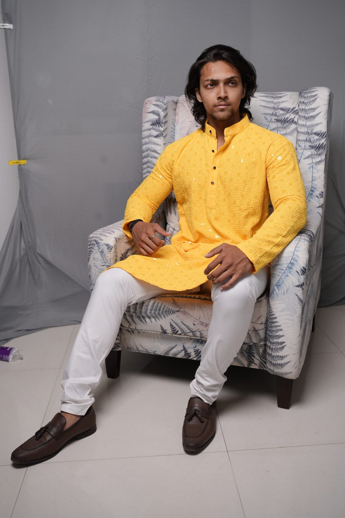 Lucknowi Kurta - Yellow