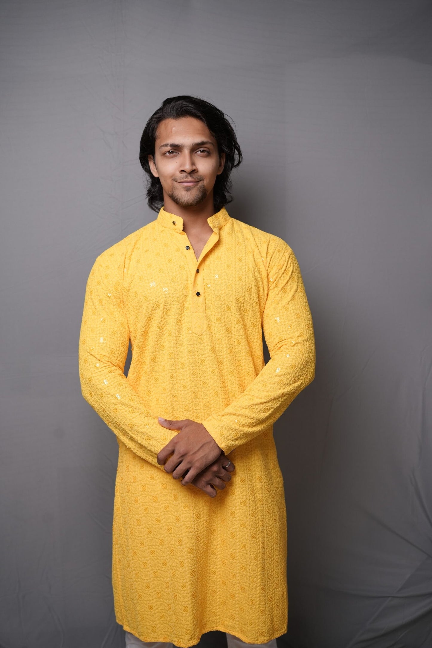 Lucknowi Kurta - Yellow