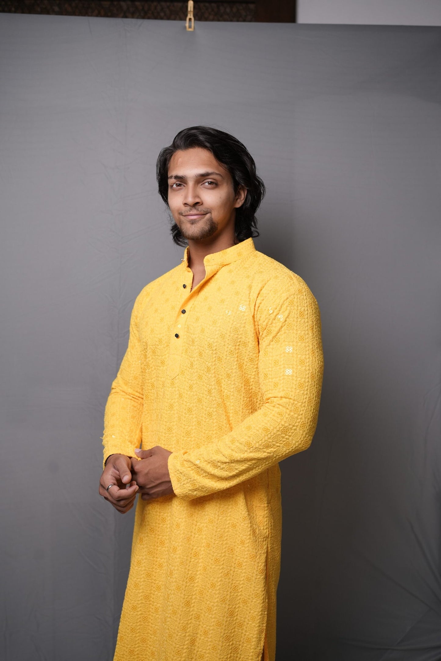 Lucknowi Kurta - Yellow