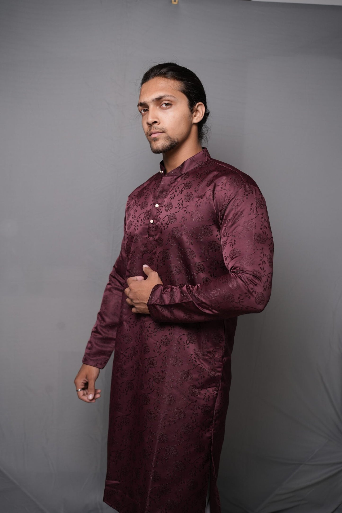 Maroon Jacquard Kurta