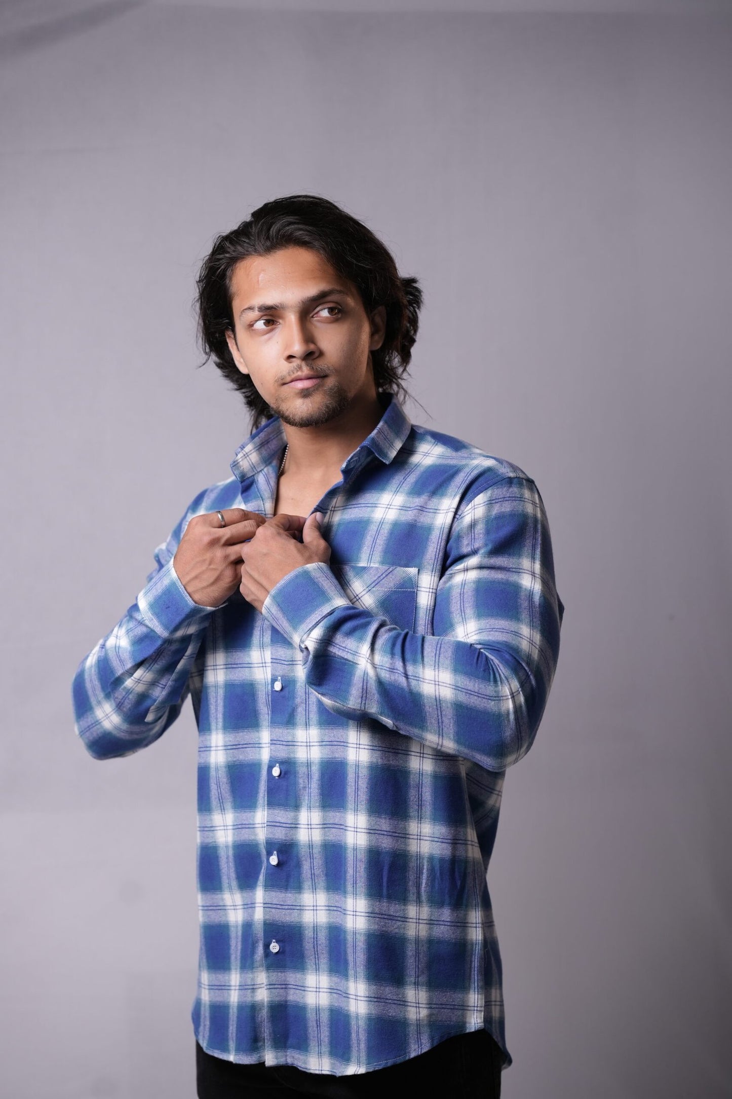 Blue Chequered Brushed Cotton
