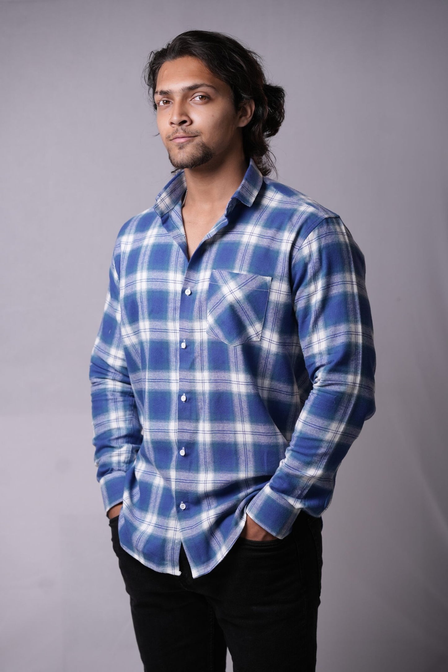 Blue Chequered Brushed Cotton