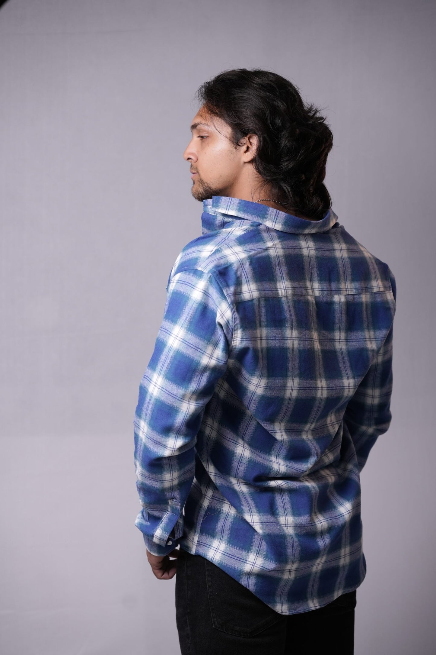 Blue Chequered Brushed Cotton