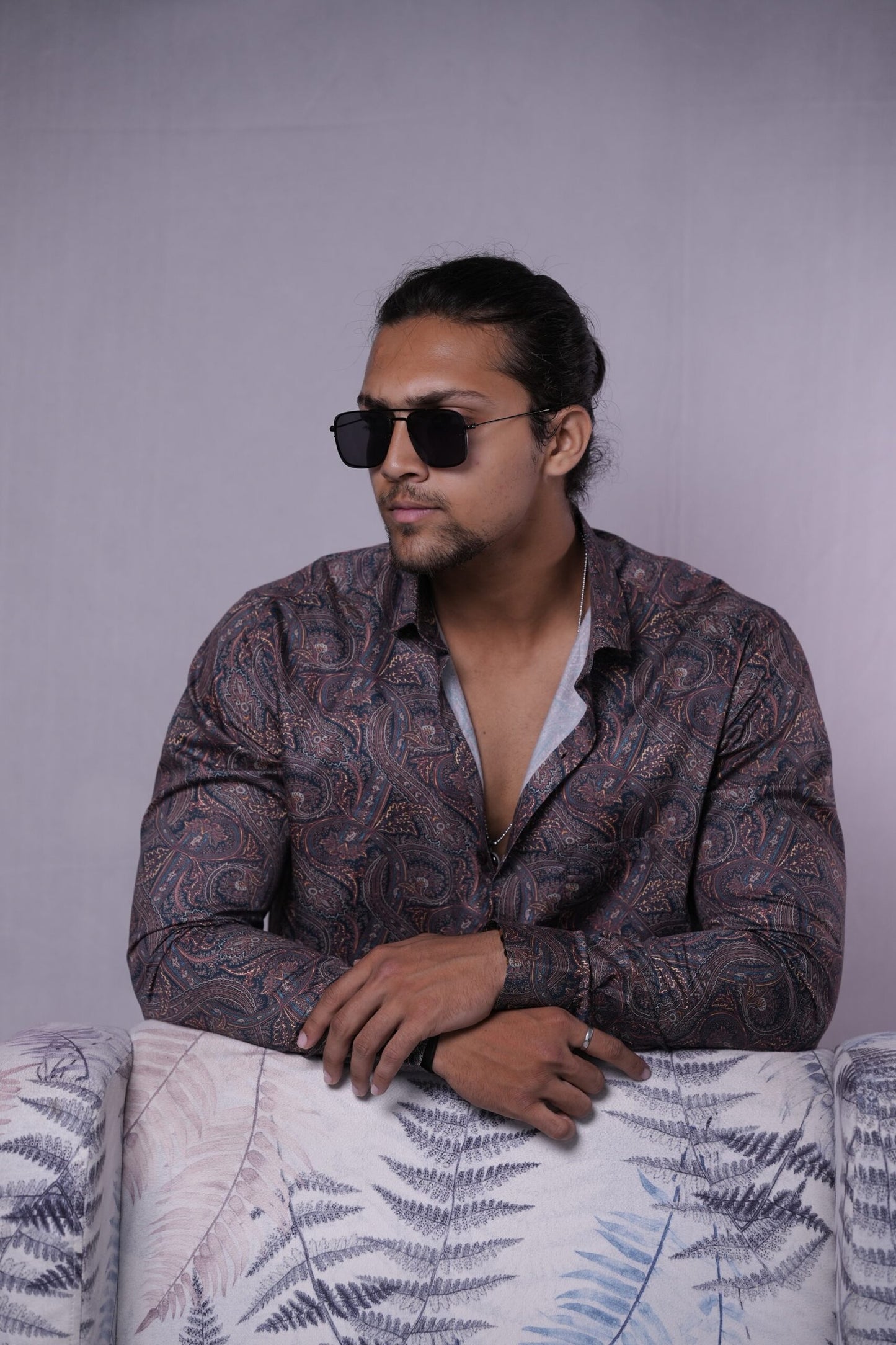 Dark Brown Printed Satin Party Wear