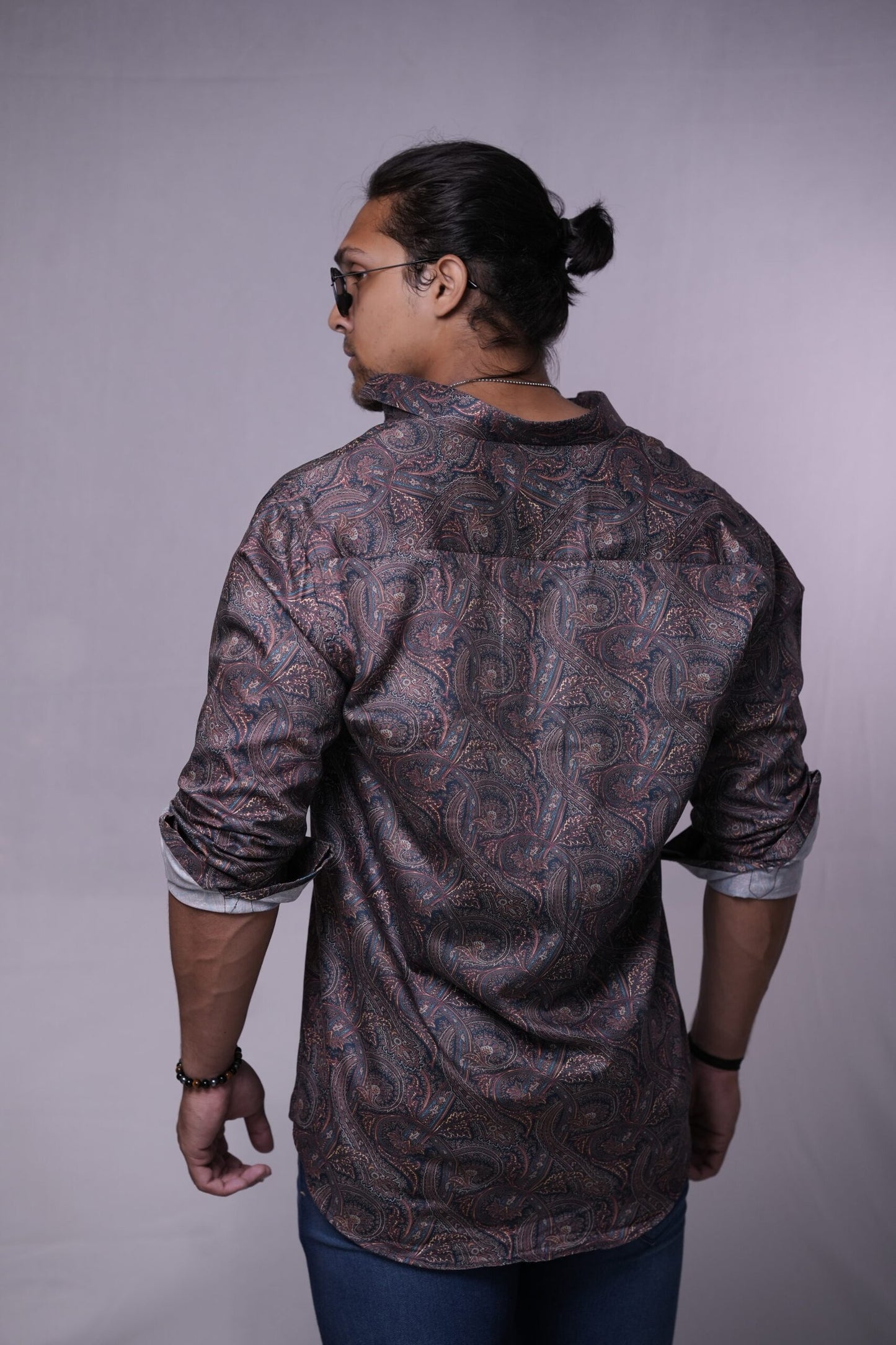 Dark Brown Printed Satin Party Wear