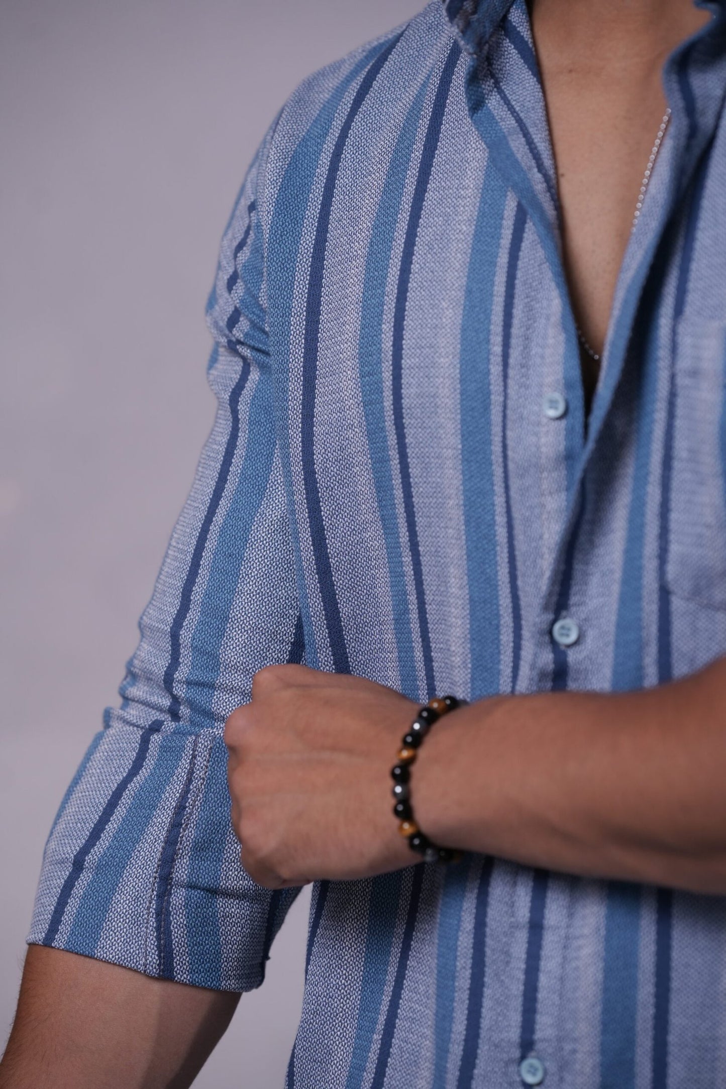 Grey Blue Vertical Stripes Dobby
