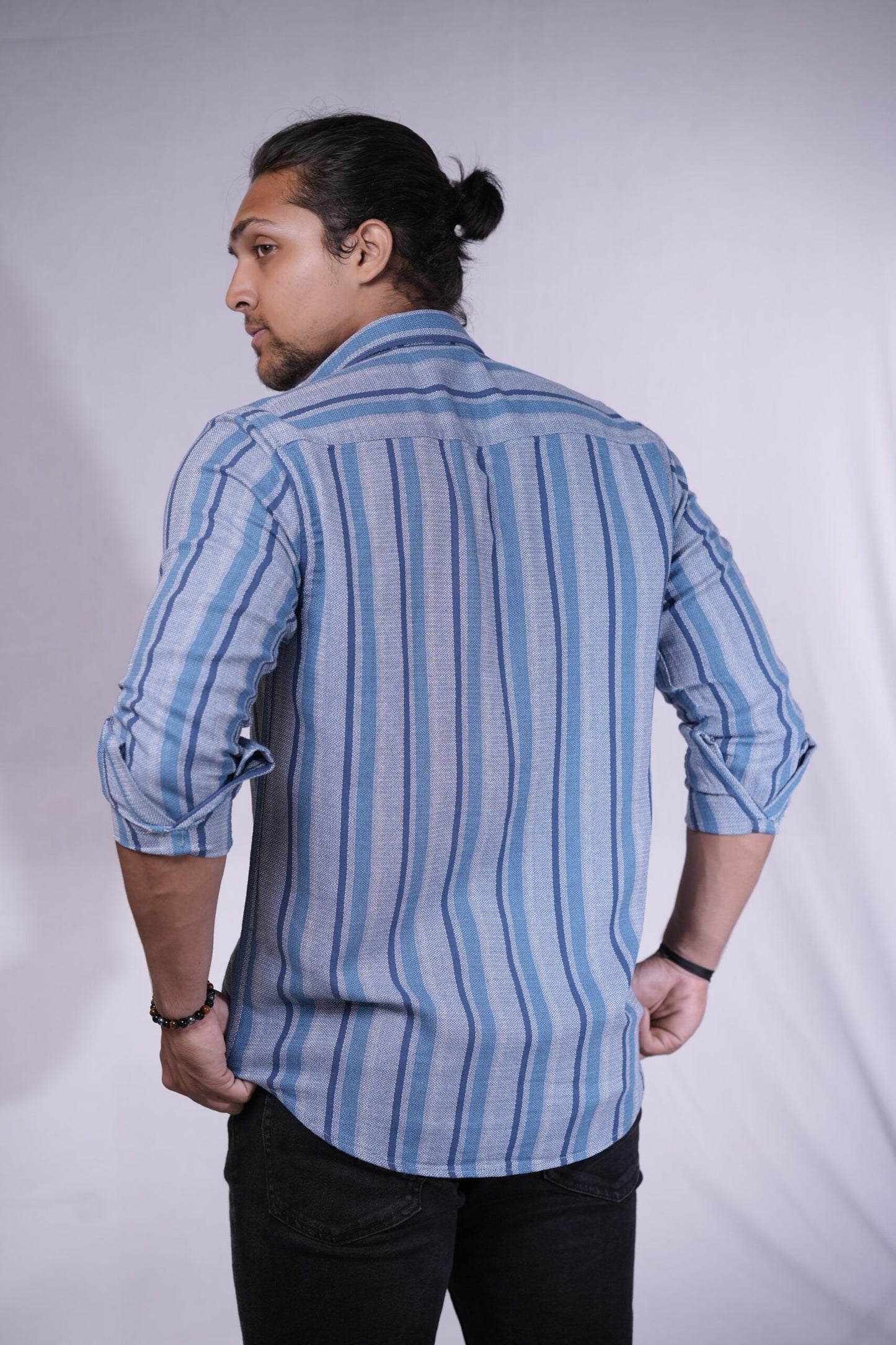Grey Blue Vertical Stripes Dobby