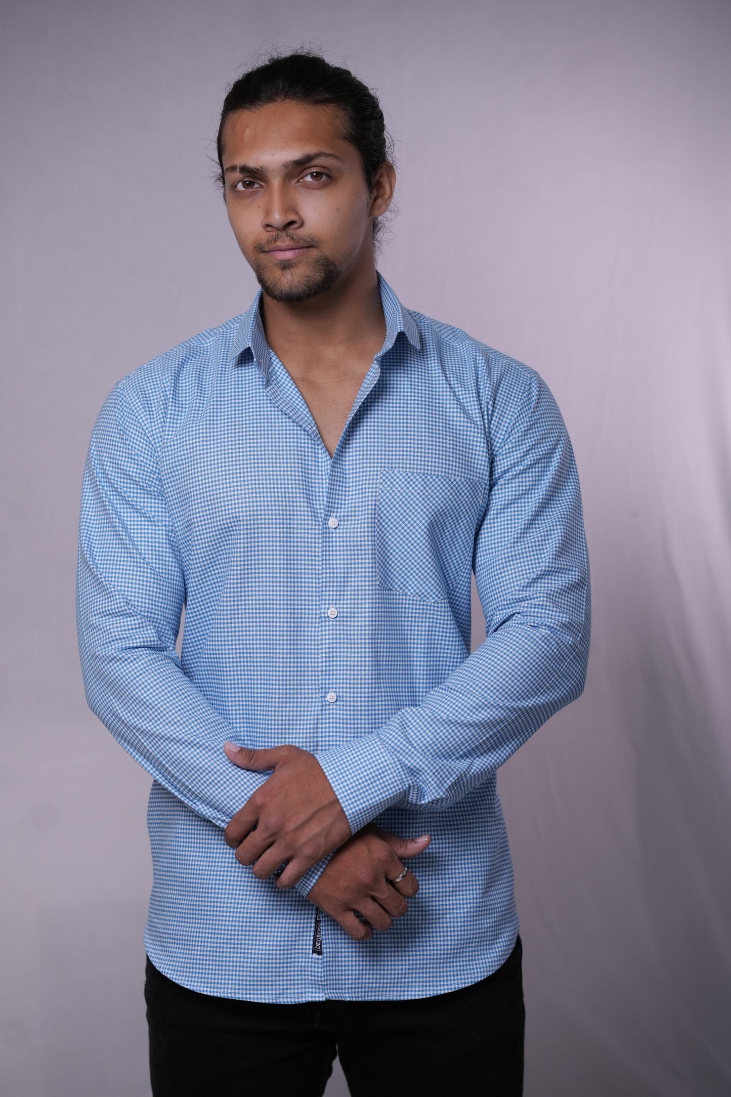 Blue MicroChequered Oxford Cotton