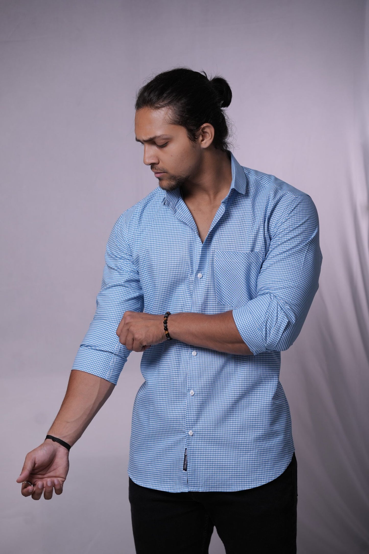 Blue MicroChequered Oxford Cotton