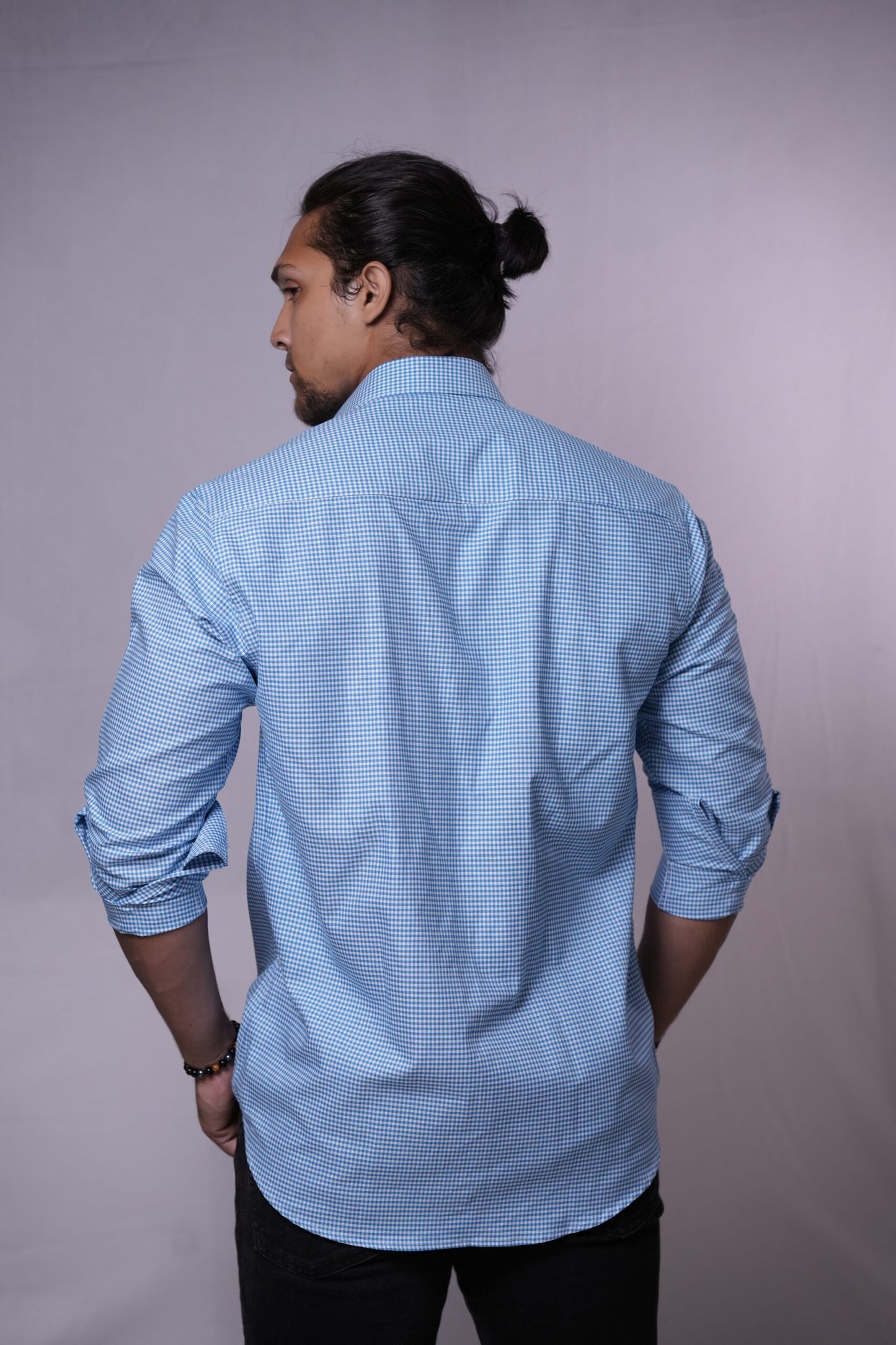 Blue MicroChequered Oxford Cotton