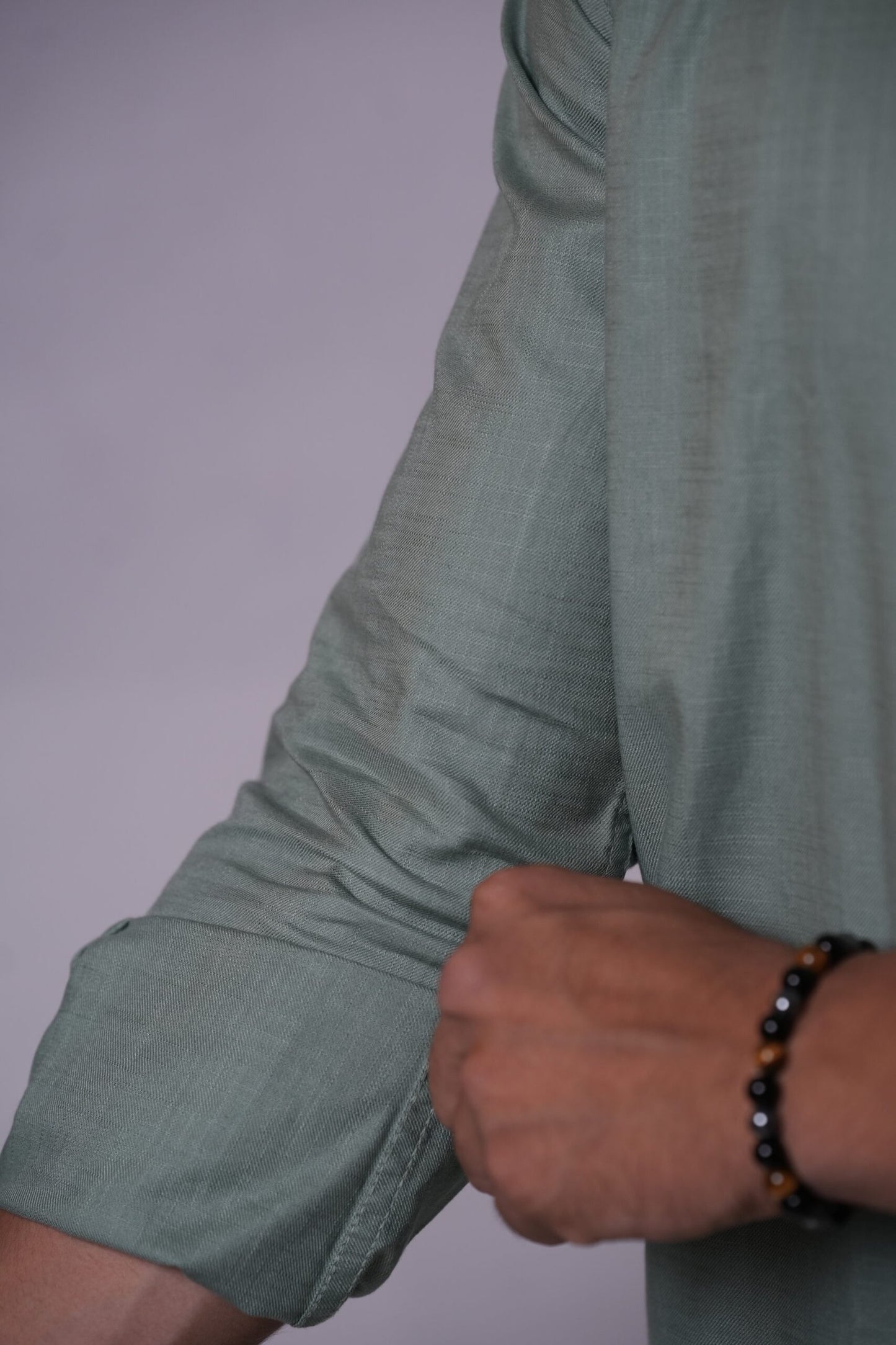 Sage Green Textured Mandarin Collar