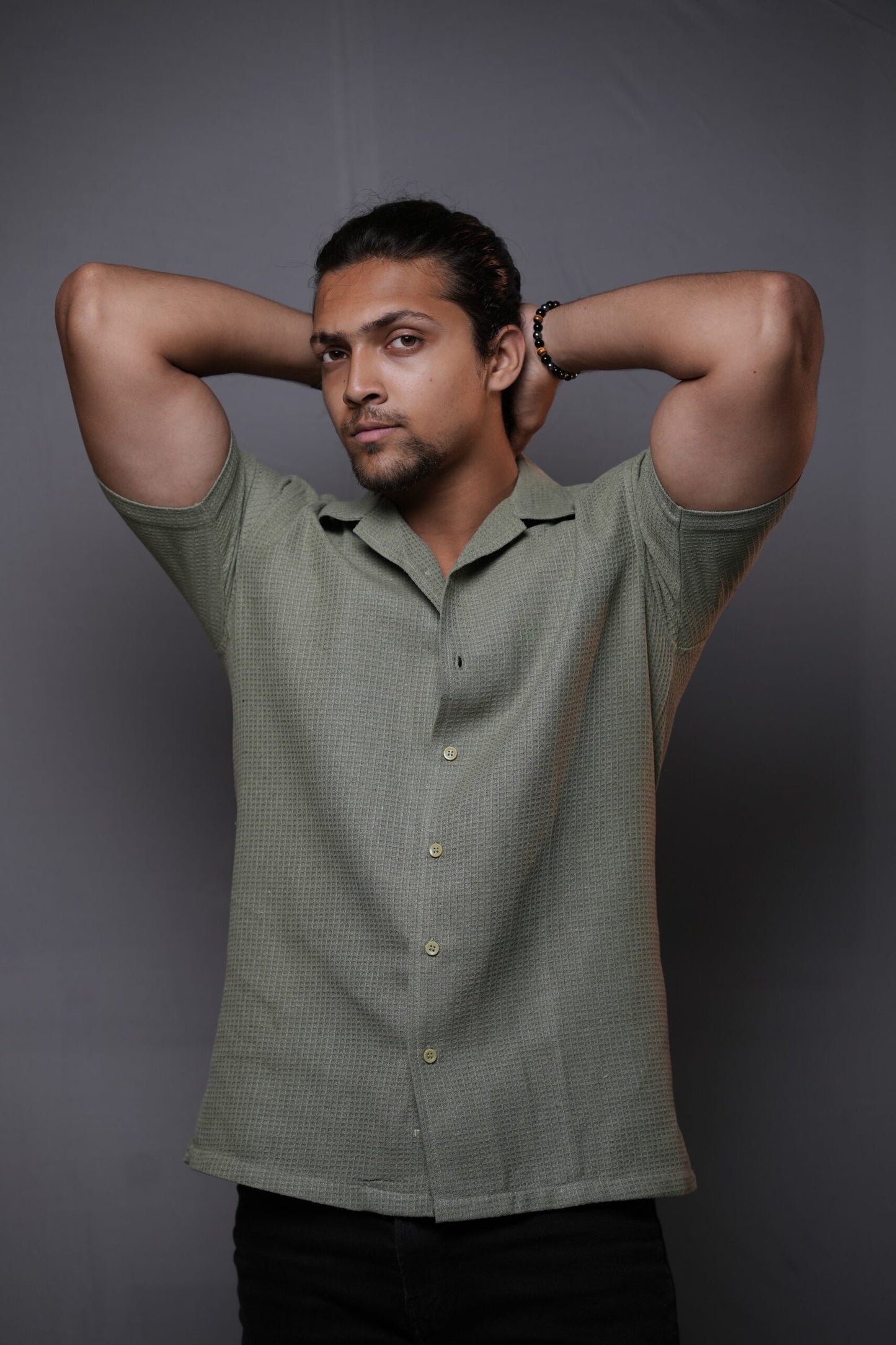 SageGreen Waffle Cuban Collar