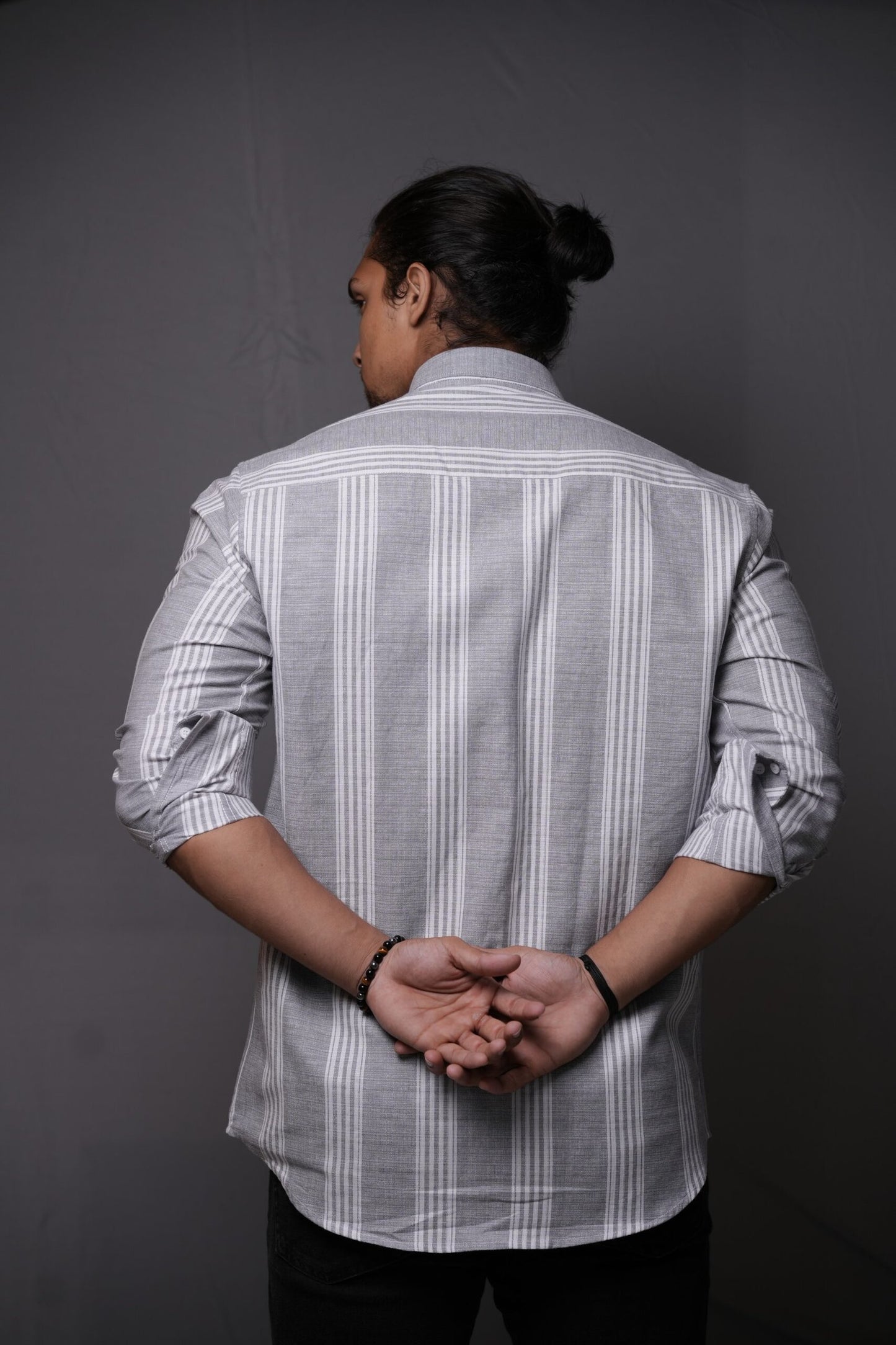 Oxford Cotton Grey White Vertical Stripes