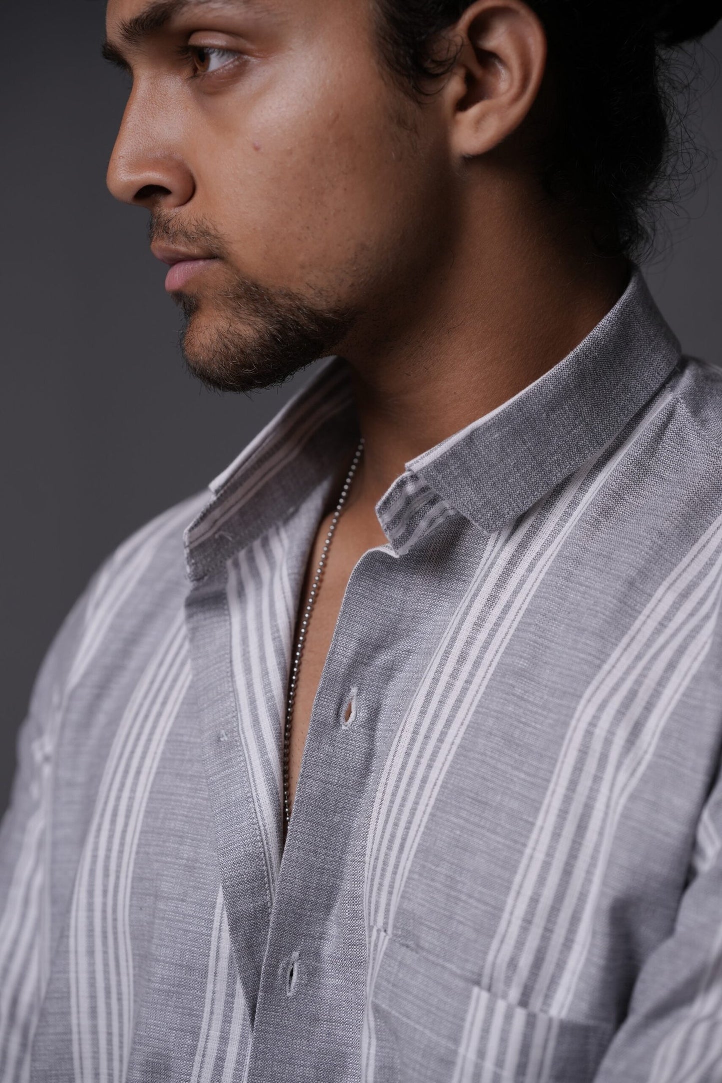 Oxford Cotton Grey White Vertical Stripes