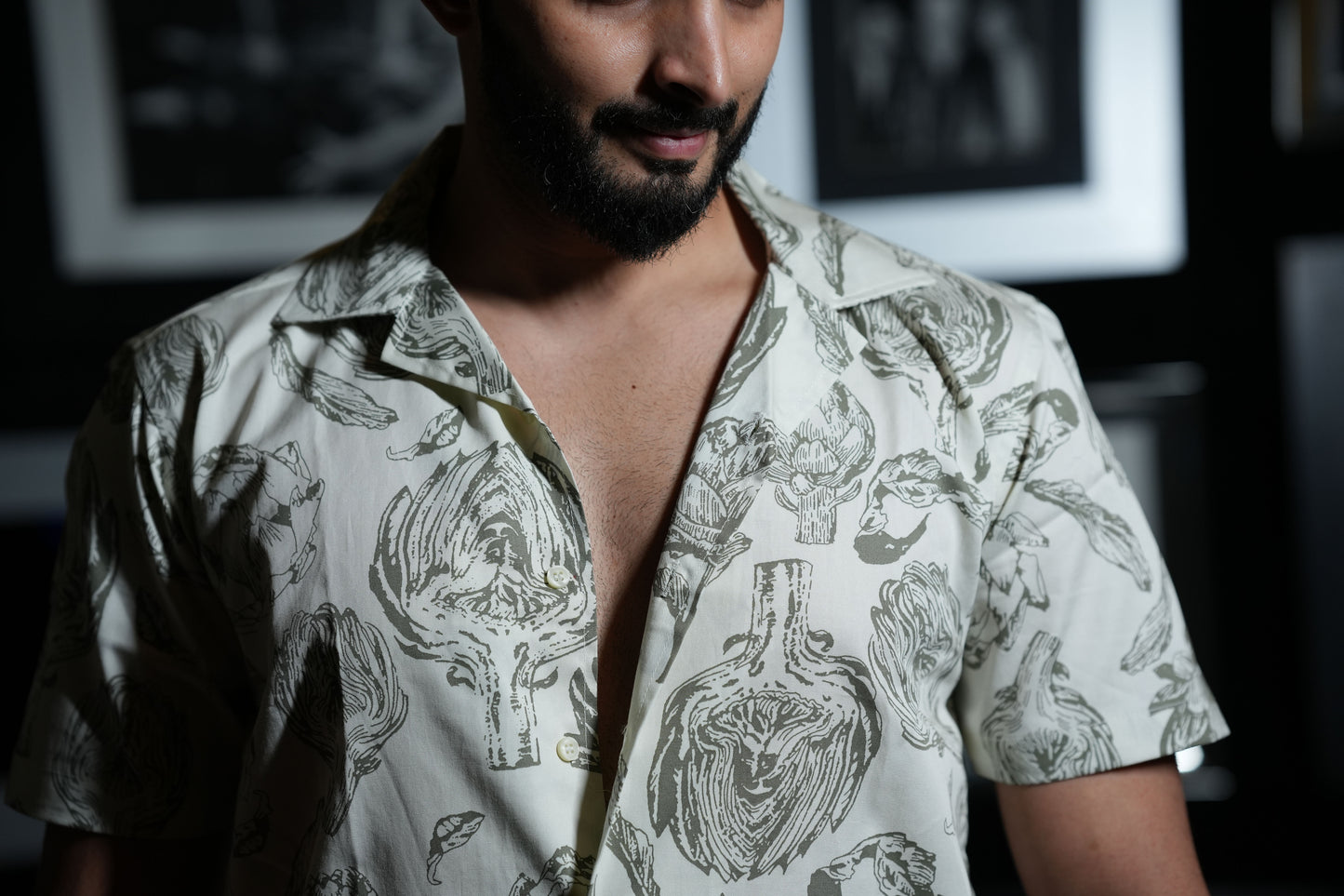 Artistic Print Off-White Cuban Collar Shirt