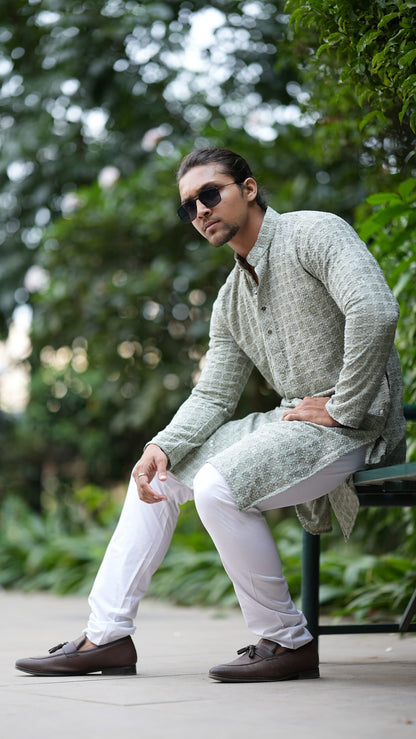 Lucknowi Kurta - Pistachio