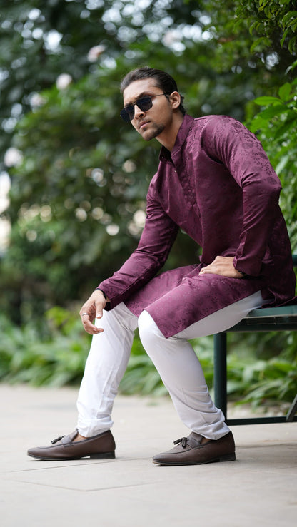 Maroon Jacquard Kurta