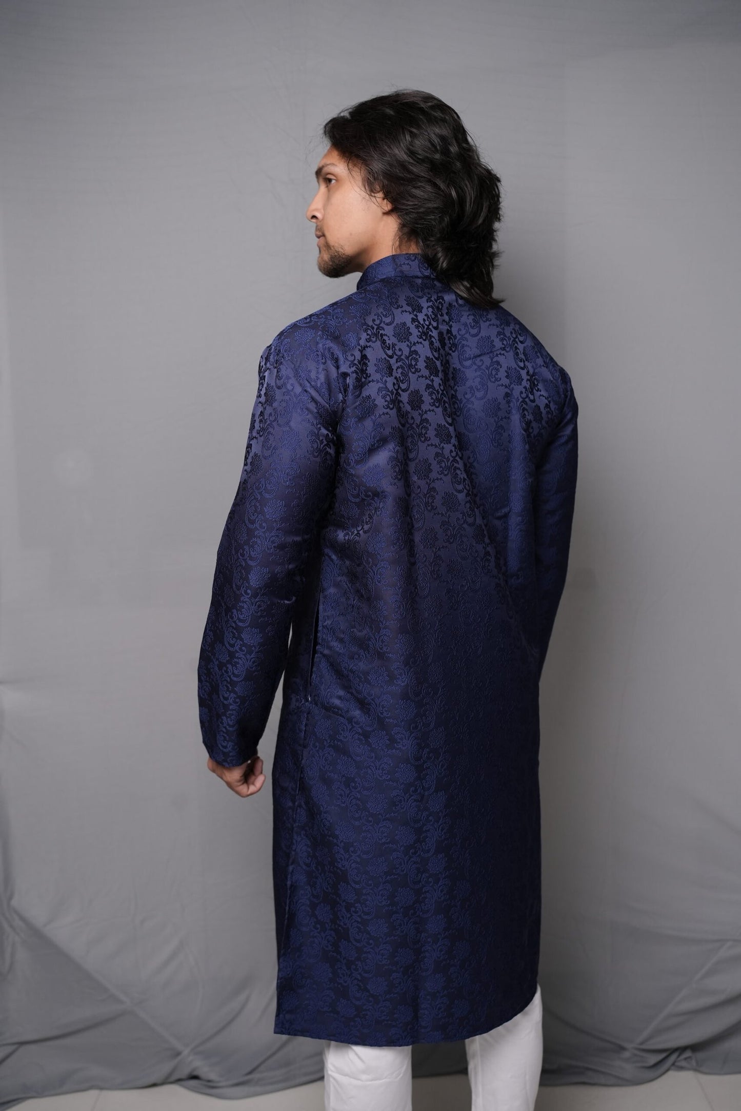 Navy Blue Jacquard Kurta