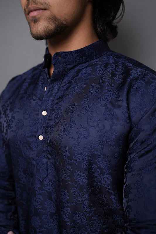 Navy Blue Jacquard Kurta