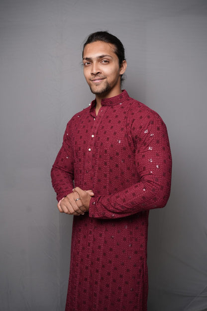 Lucknowi Kurta - Maroon