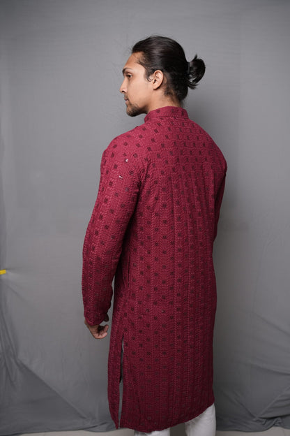Lucknowi Kurta - Maroon