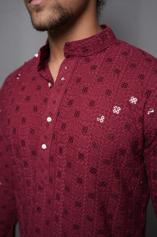 Lucknowi Kurta - Maroon