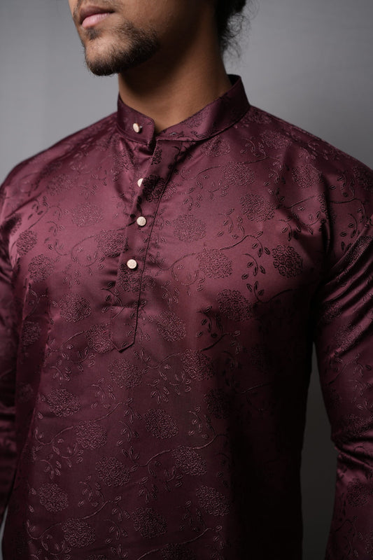 Maroon Jacquard Kurta