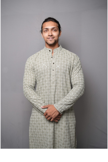 Lucknowi Kurta - Pistachio