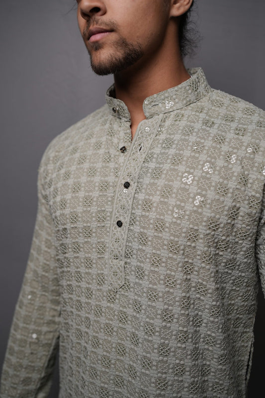 Lucknowi Kurta - Pistachio