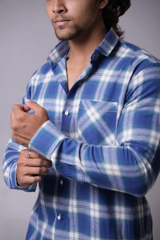 Blue Chequered Brushed Cotton