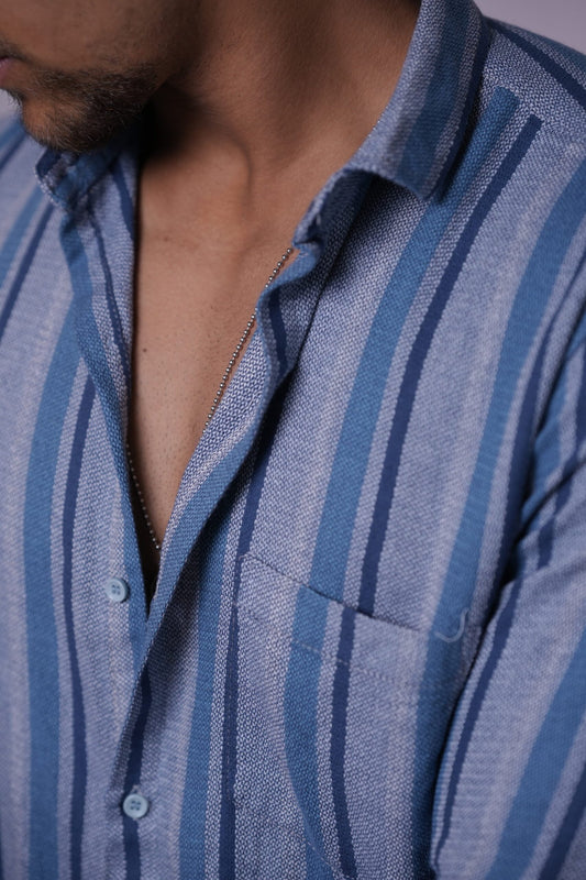 Grey Blue Vertical Stripes Dobby