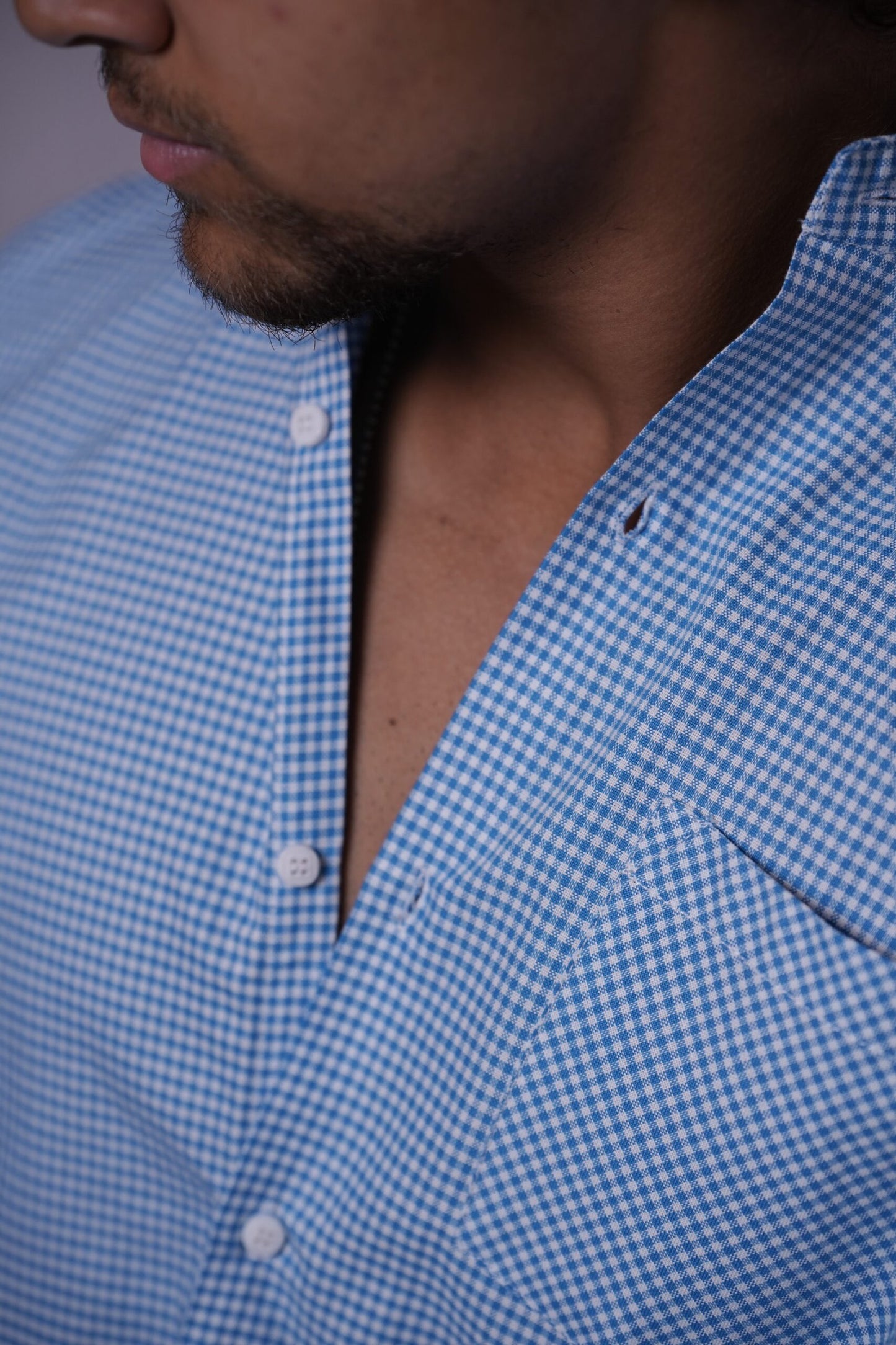 Blue MicroChequered Oxford Cotton