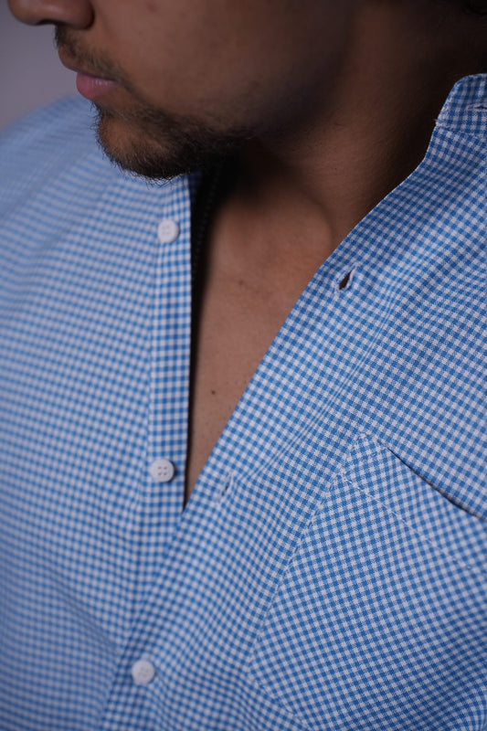Blue MicroChequered Oxford Cotton