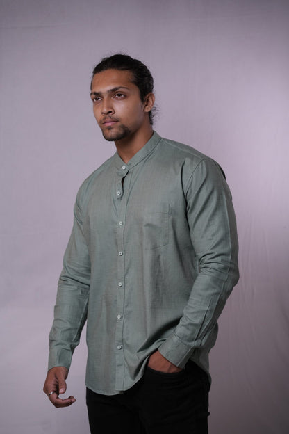 Sage Green Textured Mandarin Collar