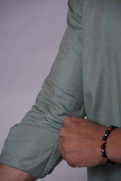 Sage Green Textured Mandarin Collar
