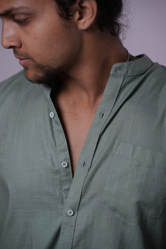 Sage Green Textured Mandarin Collar