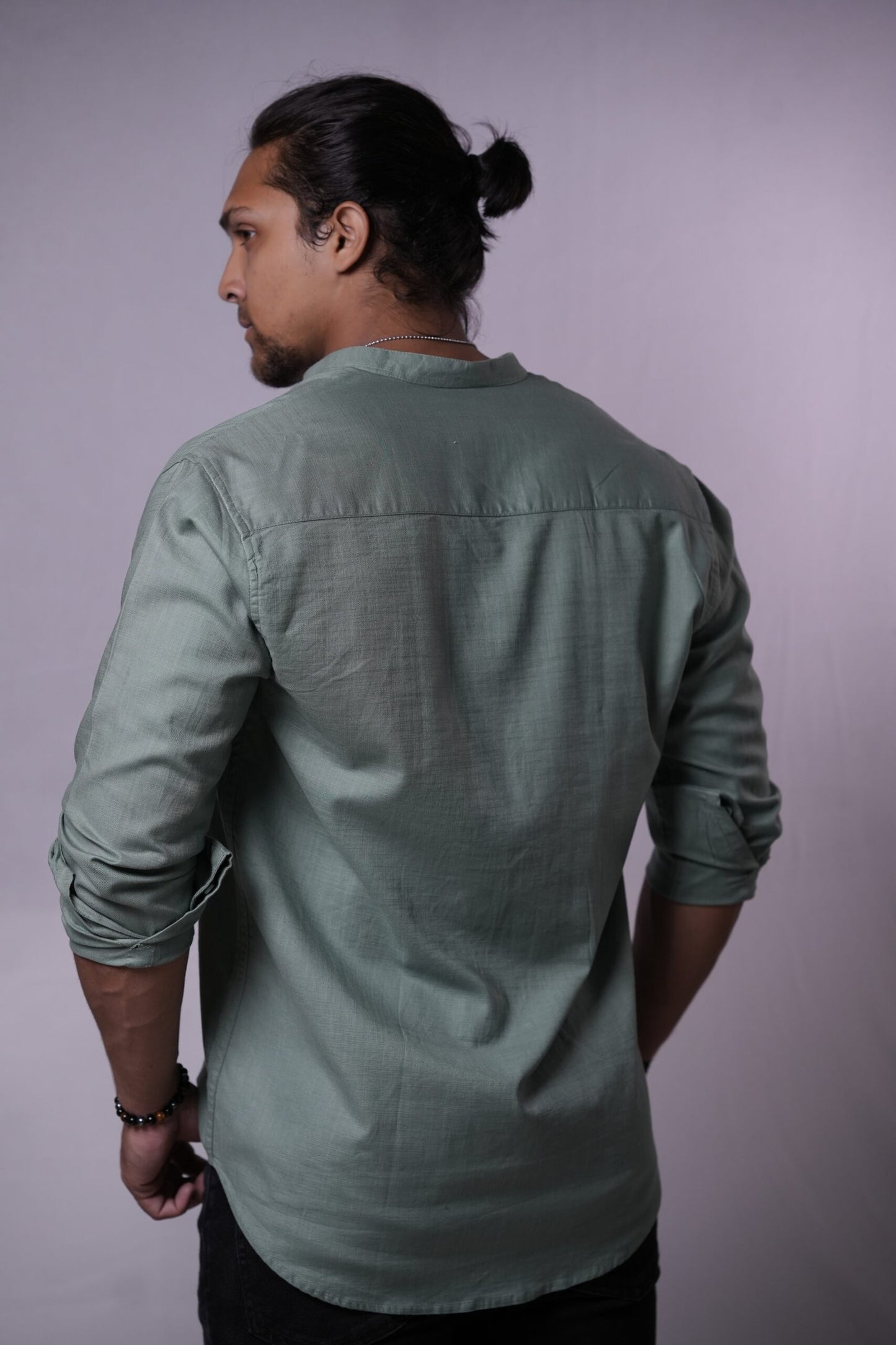 Sage Green Textured Mandarin Collar