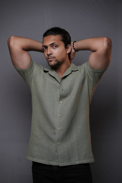 SageGreen Waffle Cuban Collar
