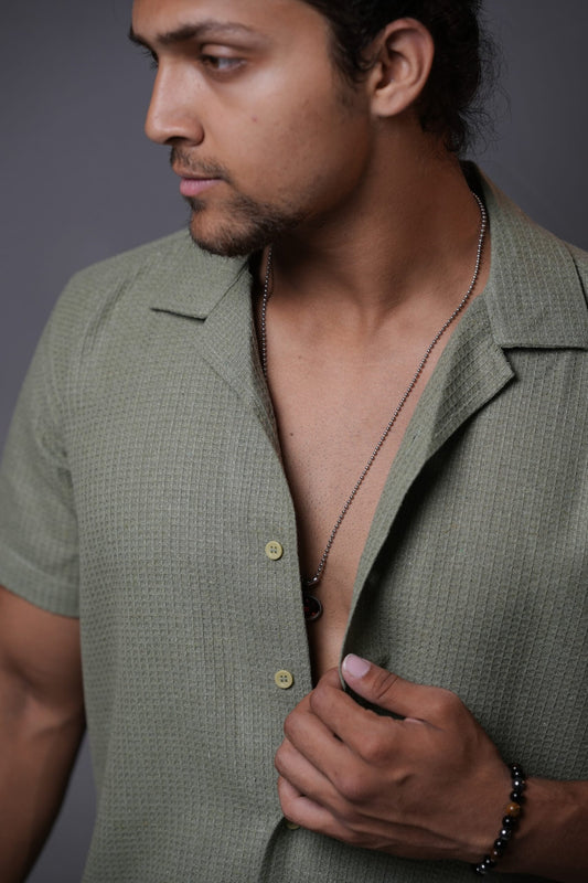 SageGreen Waffle Cuban Collar