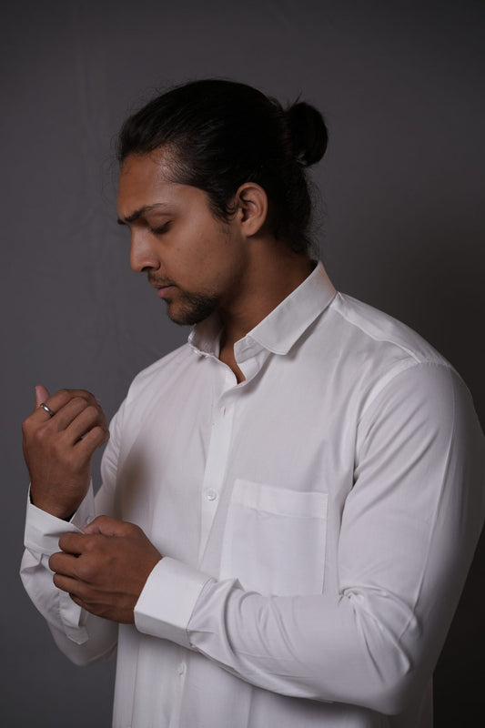 White Cotton Textured Shirt