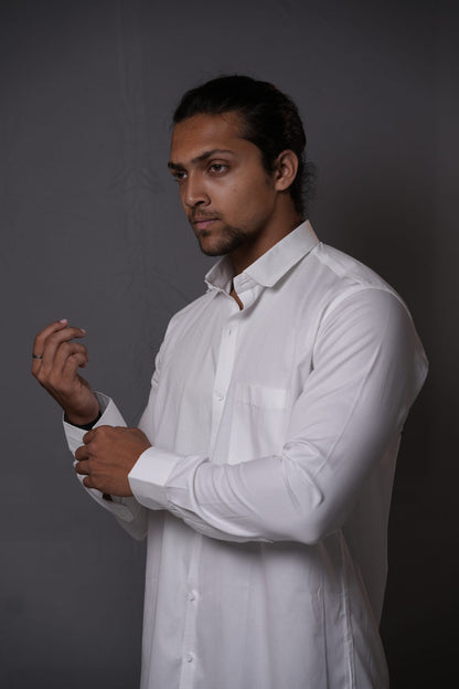 White Cotton Textured Shirt