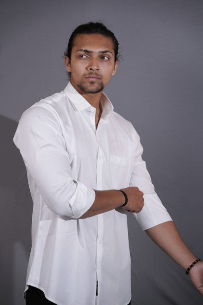 White Cotton Textured Shirt