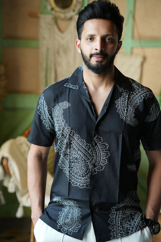 Silk Blend Smooth Cuban Collar Shirt