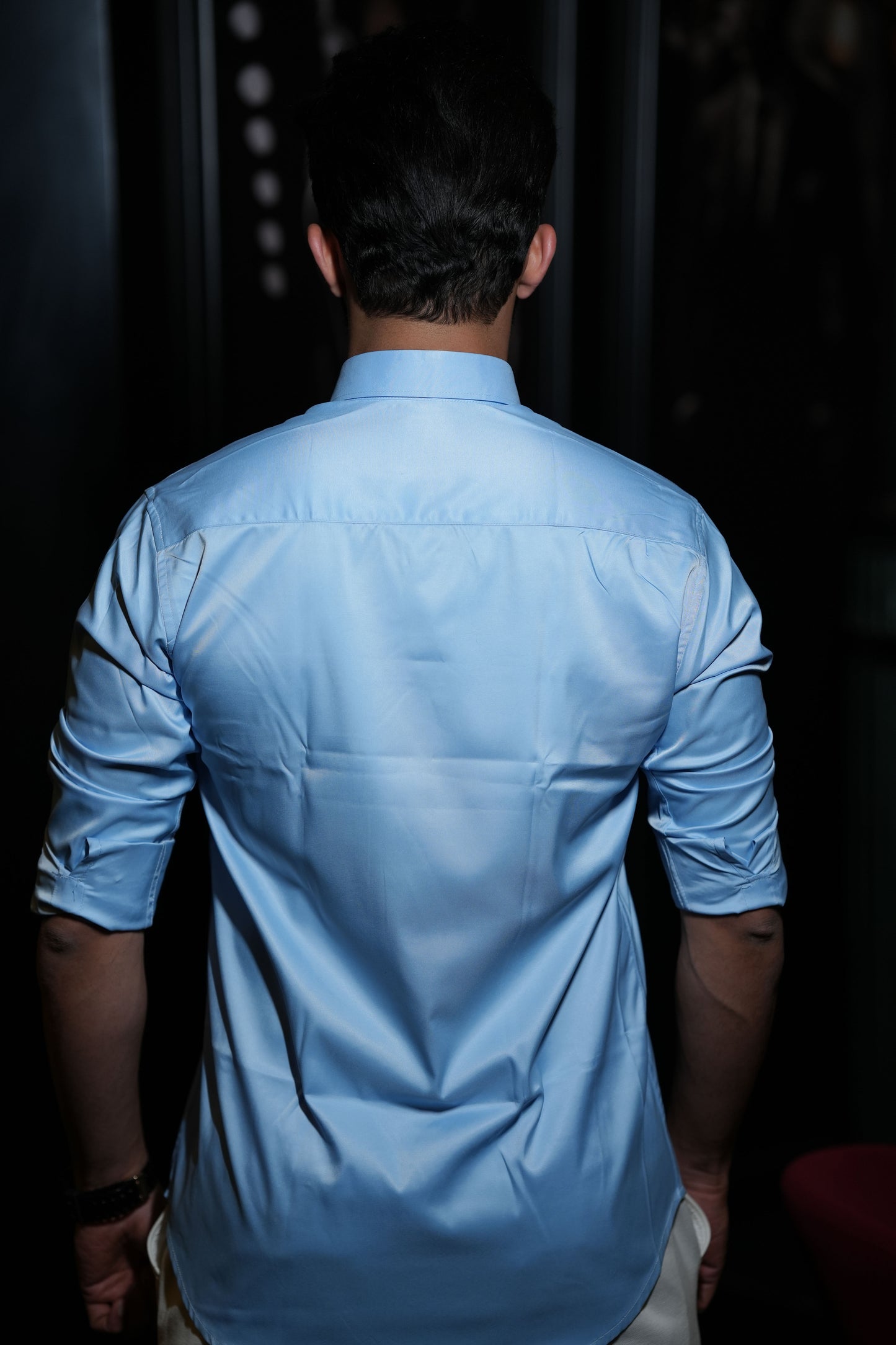 Satin Sky Blue Slim-Fit Shirt