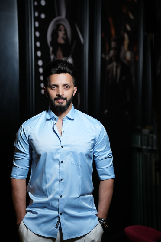 Satin Sky Blue Slim-Fit Shirt