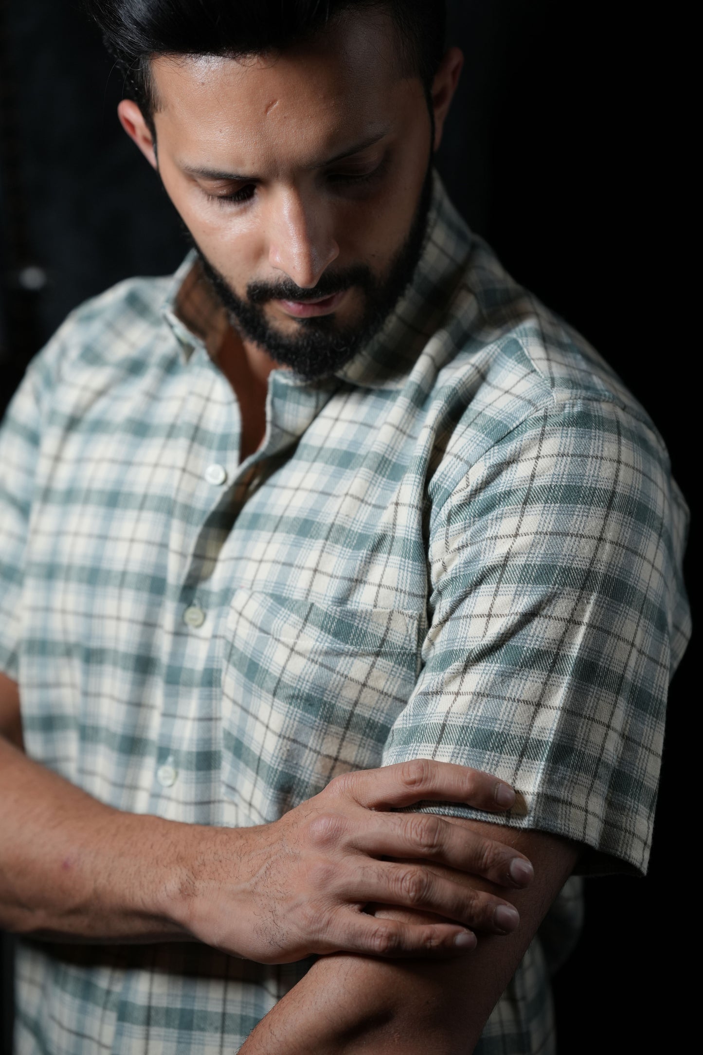 Light Green and Beige Checked Casual Shirt