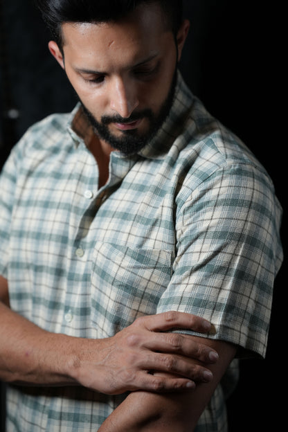 Light Green and Beige Checked Casual Shirt