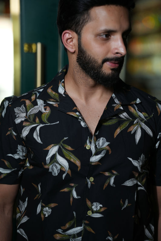 Tropical Print Soft Sheen Cotton Shirt