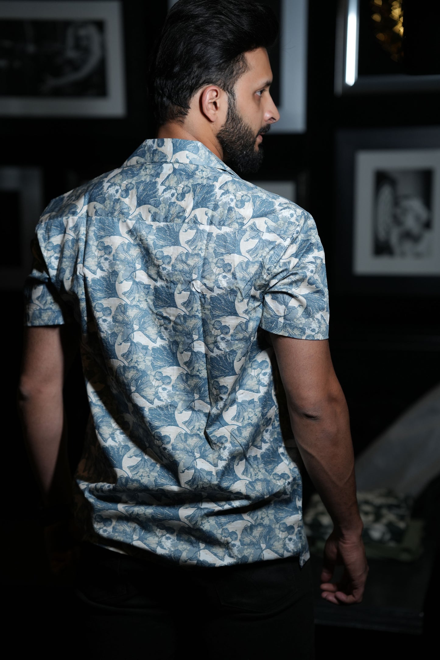 Blue & White Tropical Print Casual Shirt